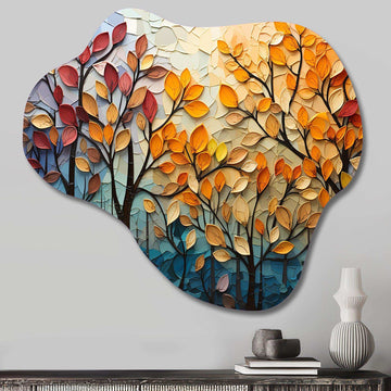 Leaves Autumnal Symphony Patchwork I - Asymmetric Metal Wall Art